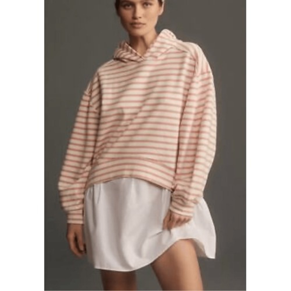 Pilcro Anthropologie Hooded Sweatshirt Twofer Mini Dress NEW pink white striped
